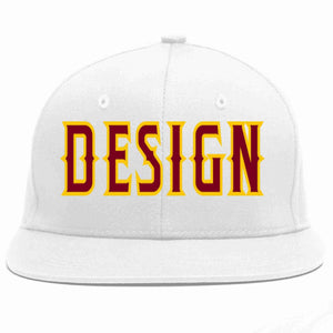 Custom White Crimson-Gold Flat Eaves Sport Baseball Cap Design for Men/Women/Youth