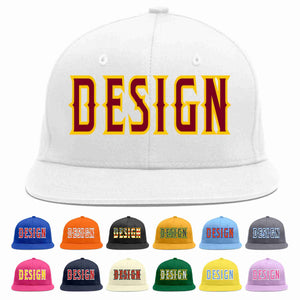 Custom White Crimson-Gold Flat Eaves Sport Baseball Cap Design for Men/Women/Youth