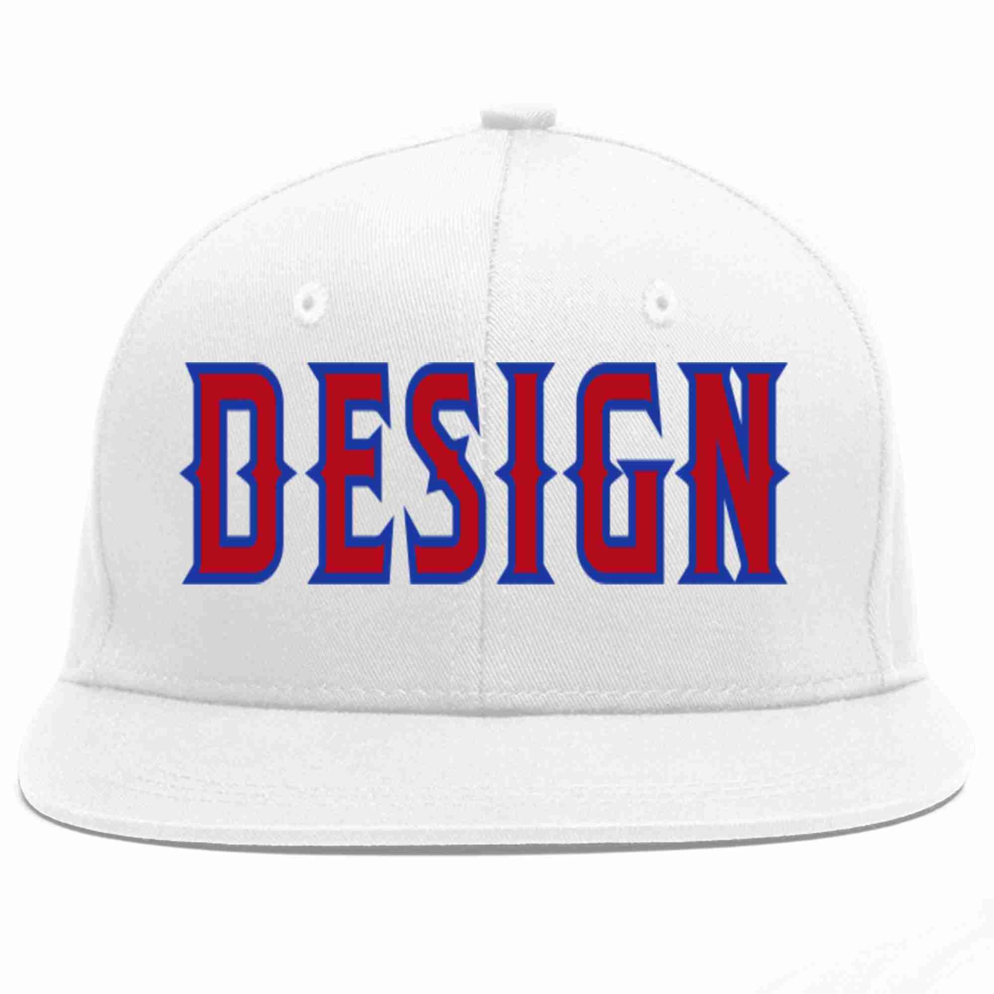 Custom White Red-Royal Flat Eaves Sport Baseball Cap Design for Men/Women/Youth