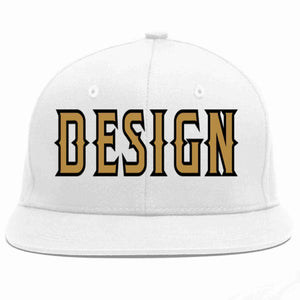 Custom White Old Gold-Black Flat Eaves Sport Baseball Cap Design for Men/Women/Youth