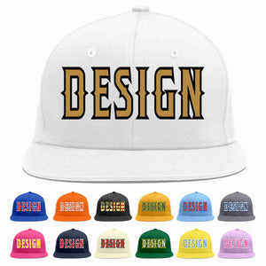 Custom White Old Gold-Black Flat Eaves Sport Baseball Cap Design for Men/Women/Youth