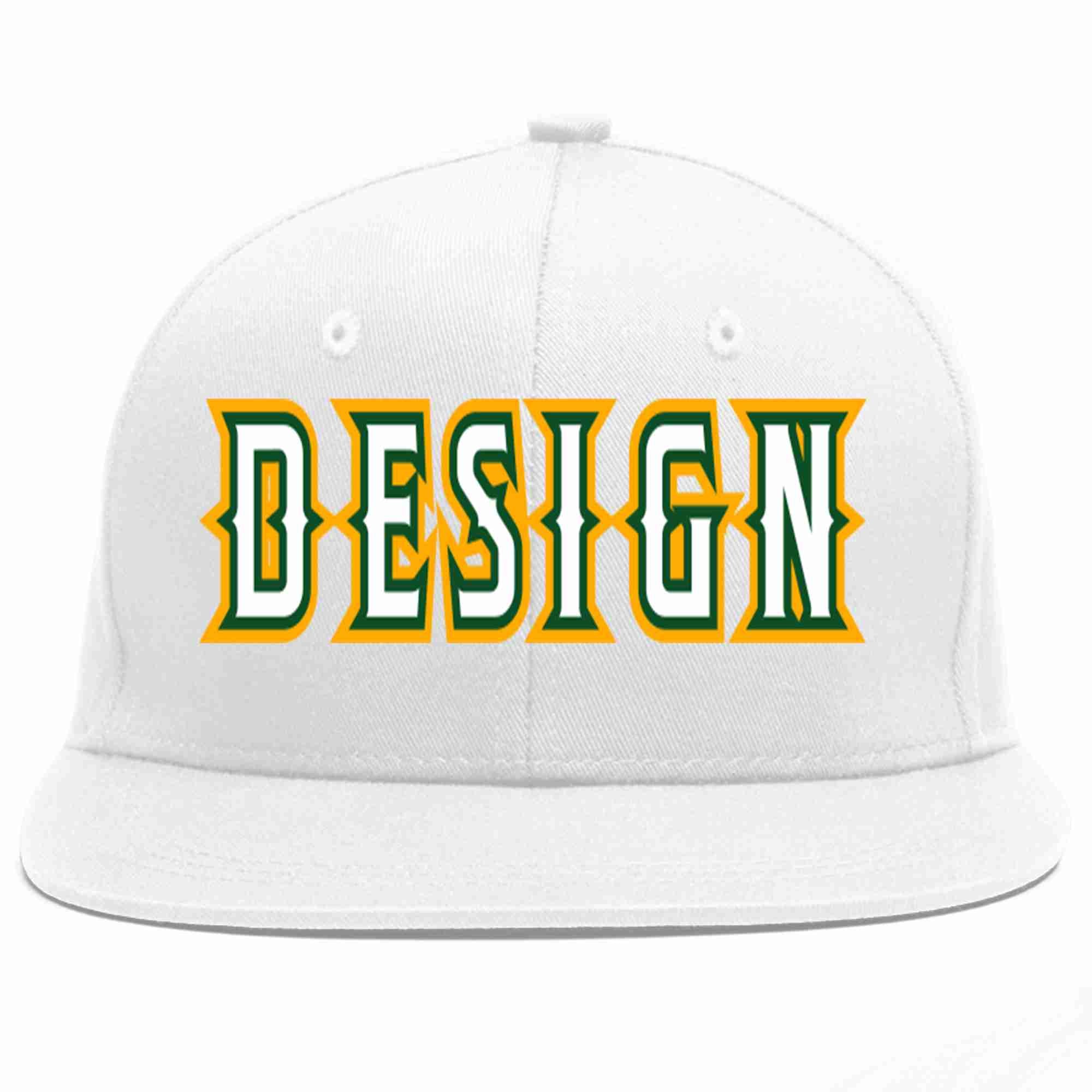 Custom White White-Kelly Green Flat Eaves Sport Baseball Cap Design for Men/Women/Youth