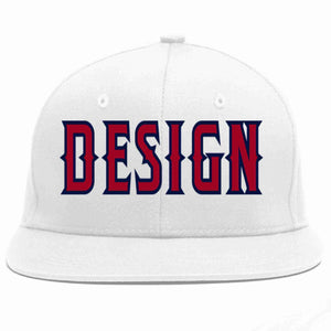 Custom White Red-Navy Flat Eaves Sport Baseball Cap Design for Men/Women/Youth