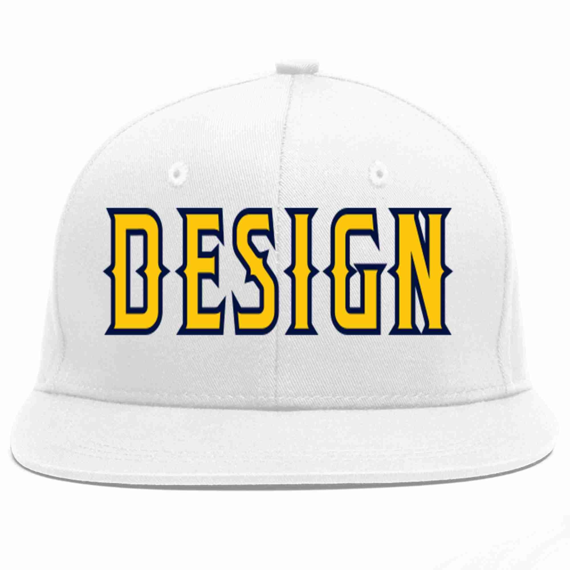 Conception personnalisée de casquette de baseball de sport à Eaves plates en or blanc-marine pour hommes/femmes/jeunes