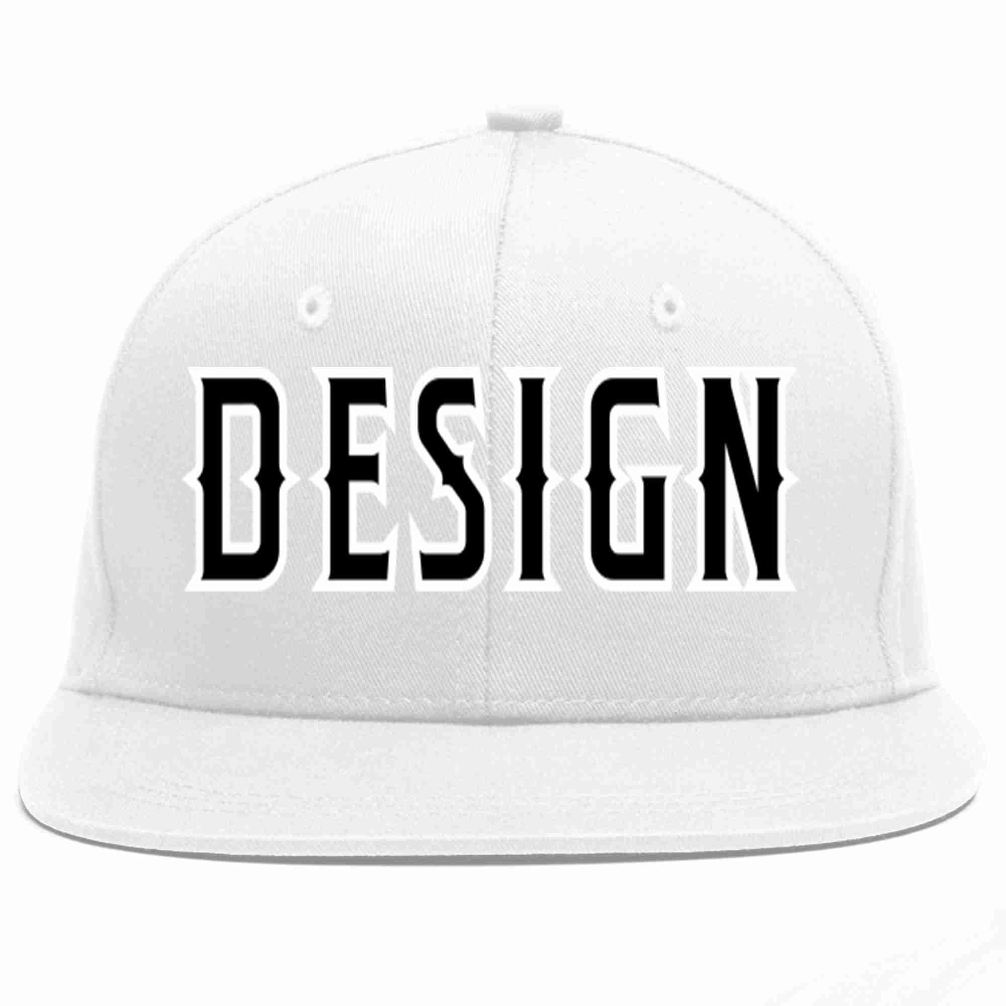 Conception personnalisée de casquette de baseball de sport à avant-toit plat blanc noir-blanc pour hommes/femmes/jeunes