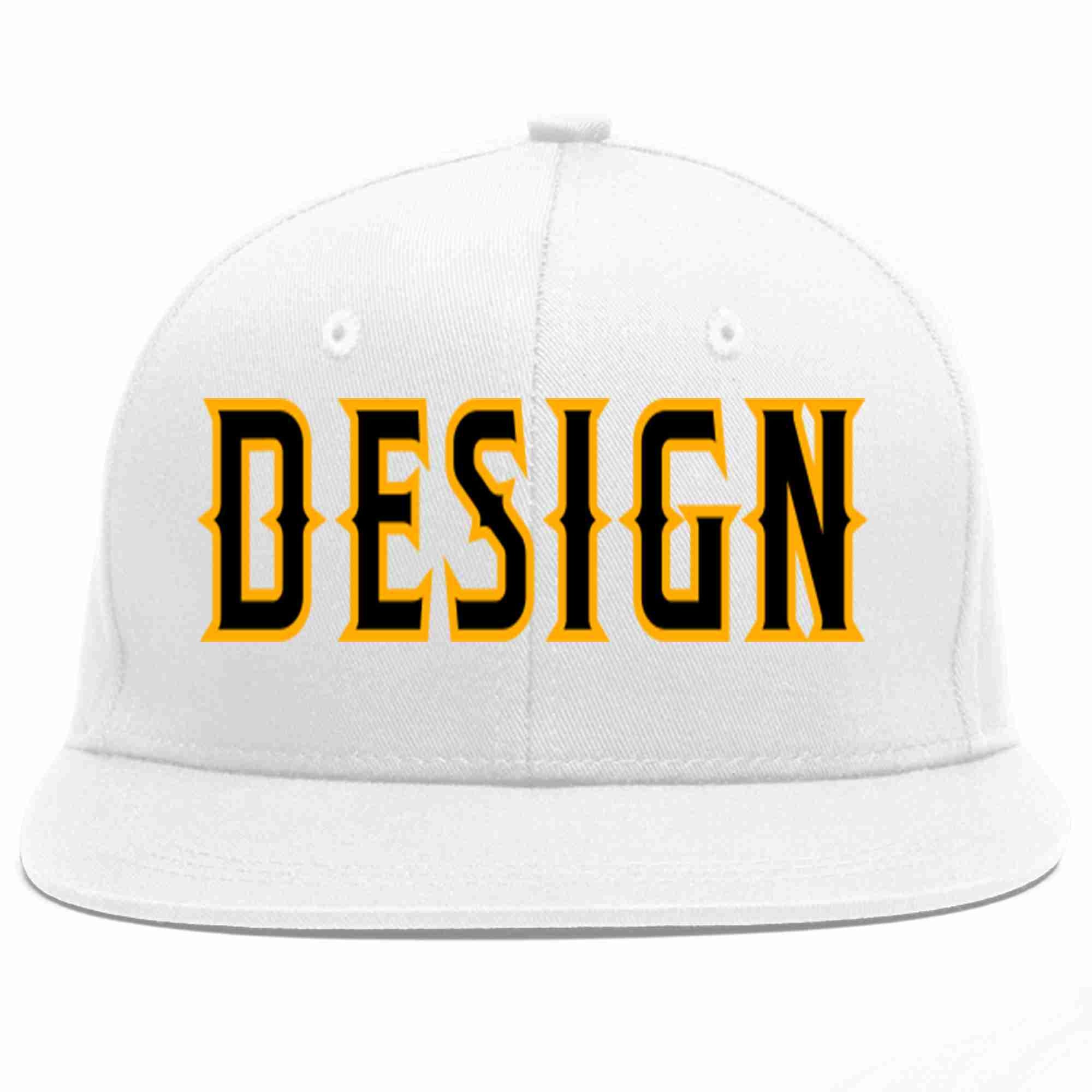 Custom White Black-Yellow Flat Eaves Sport Baseball Cap Design for Men/Women/Youth