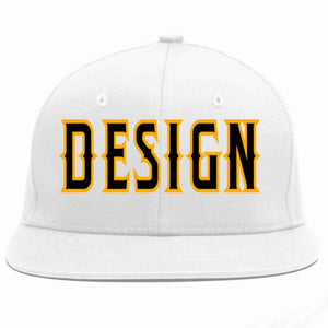 Conception personnalisée de casquette de baseball de sport à avant-toit plat blanc noir-jaune pour hommes/femmes/jeunes