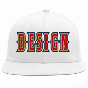 Conception personnalisée de casquette de baseball de sport à avant-toit plat blanc rouge-vieil or pour hommes/femmes/jeunes