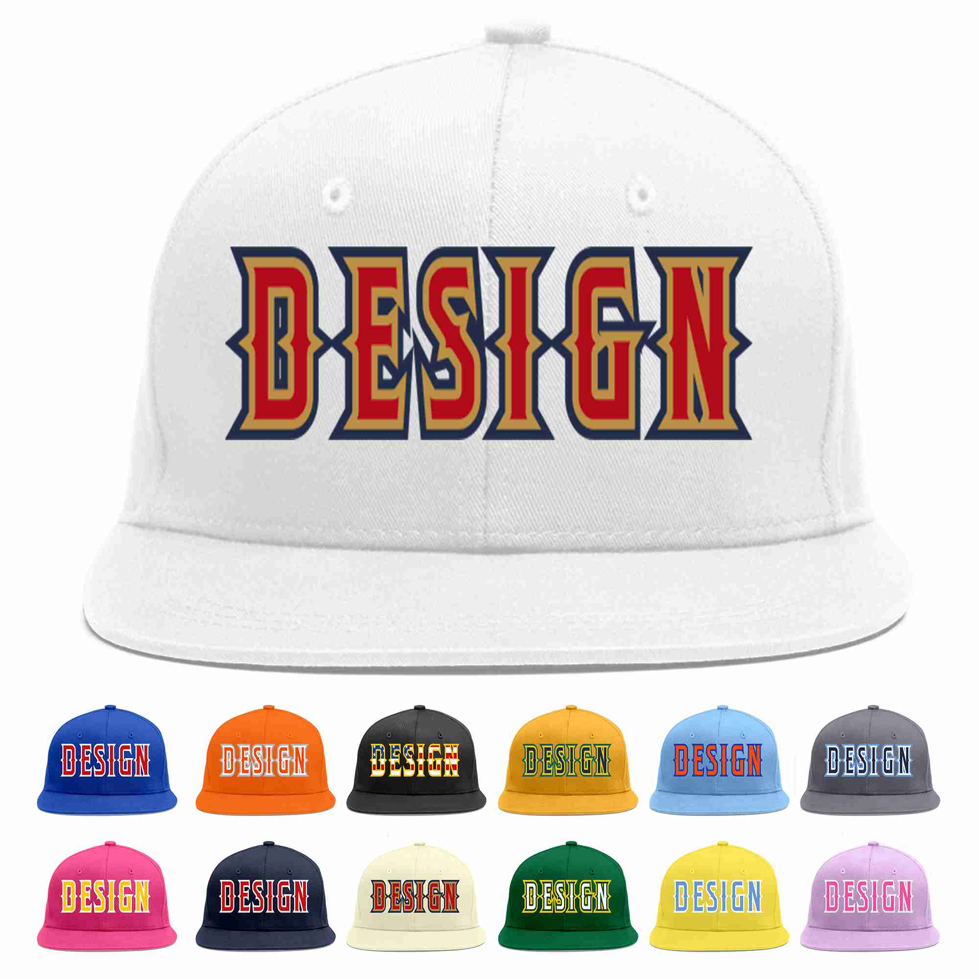 Custom White Red-Old Gold Flat Eaves Sport Baseball Cap Design for Men/Women/Youth