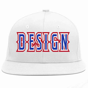 Custom White Royal-White Flat Eaves Sport Baseball Cap Design for Men/Women/Youth