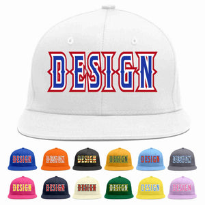 Custom White Royal-White Flat Eaves Sport Baseball Cap Design for Men/Women/Youth