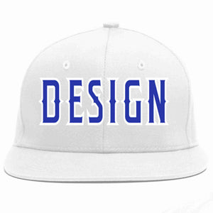 Custom White Royal-White Flat Eaves Sport Baseball Cap Design for Men/Women/Youth