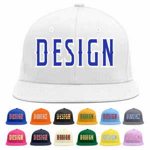 Custom White Royal-White Flat Eaves Sport Baseball Cap Design for Men/Women/Youth