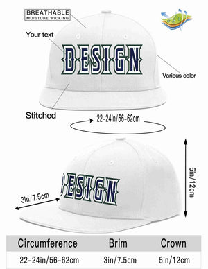 Custom White Navy-White Flat Eaves Sport Baseball Cap Design for Men/Women/Youth