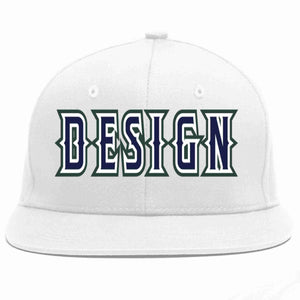 Custom White Navy-White Flat Eaves Sport Baseball Cap Design for Men/Women/Youth