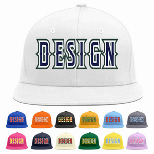 Custom White Navy-White Flat Eaves Sport Baseball Cap Design for Men/Women/Youth