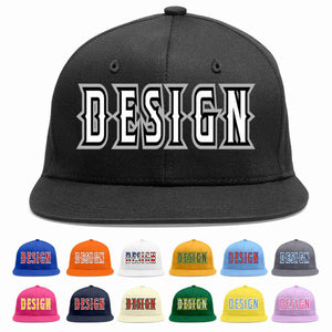 Custom Black White-Black Flat Eaves Sport Baseball Cap Design for Men/Women/Youth