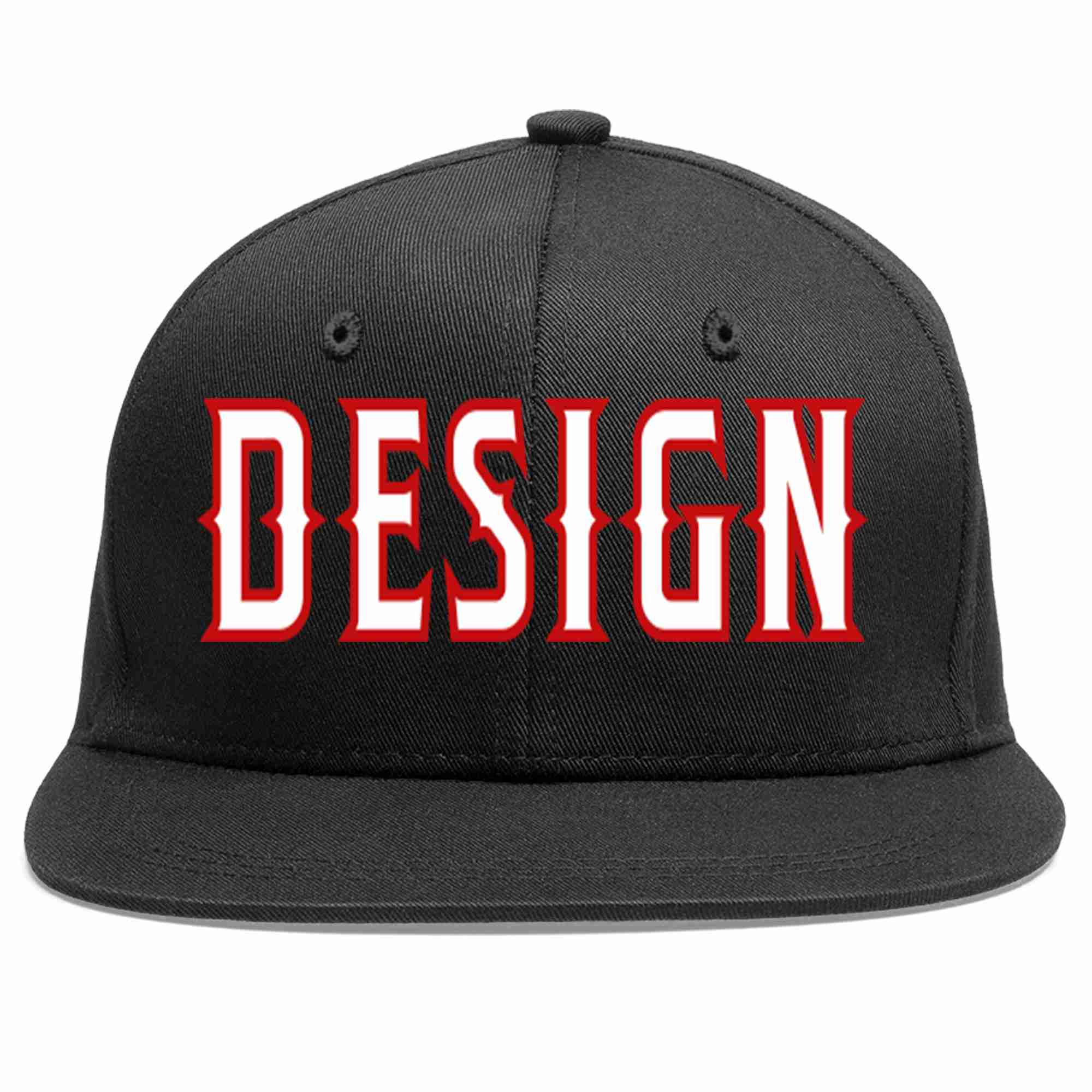 Custom Black White-Red Flat Eaves Sport Baseball Cap Design for Men/Women/Youth