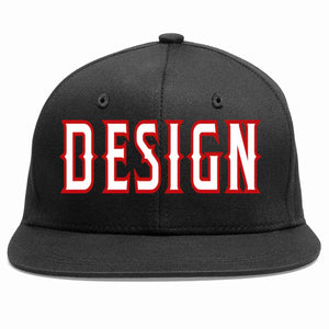 Custom Black White-Red Flat Eaves Sport Baseball Cap Design for Men/Women/Youth