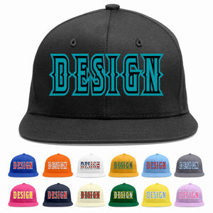 Custom Black Aqua-Black Flat Eaves Sport Baseball Cap Design for Men/Women/Youth