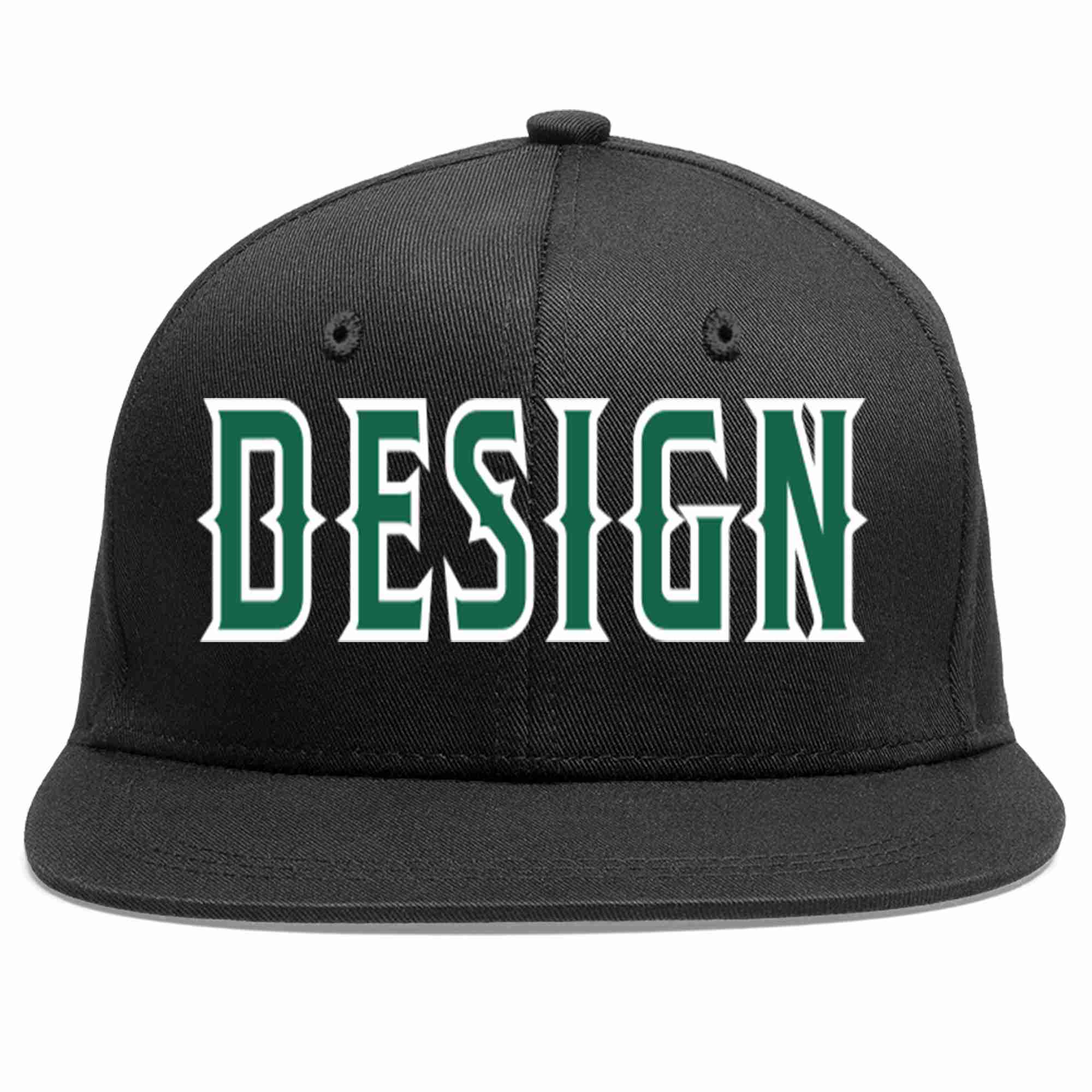 Casquette de baseball personnalisée noire Kelly vert-blanc avec avant-toit plat pour hommes/femmes/jeunes