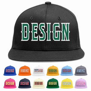 Custom Black Kelly Green-White Flat Eaves Sport Baseball Cap Design for Men/Women/Youth