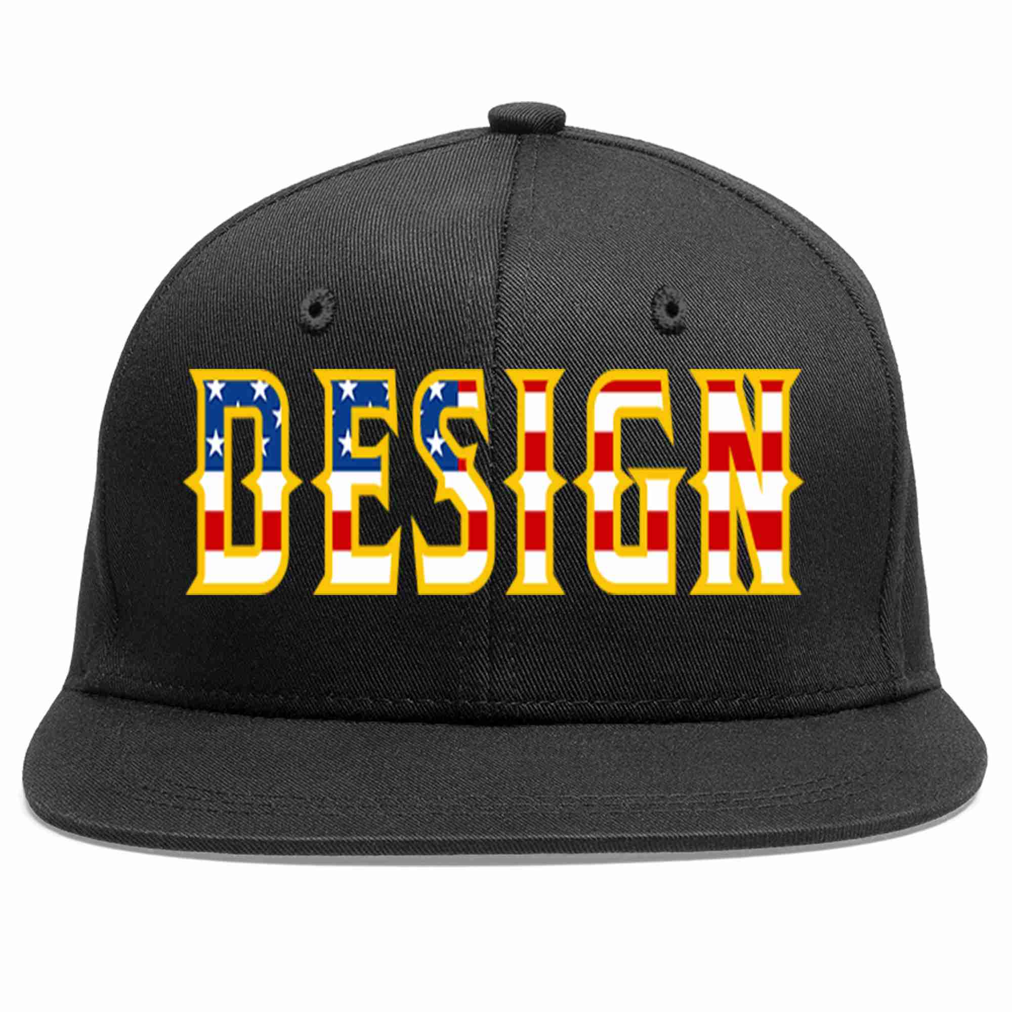 Custom Black Vintage?USA?Flag-Gold Flat Eaves Sport Baseball Cap Design for Men/Women/Youth