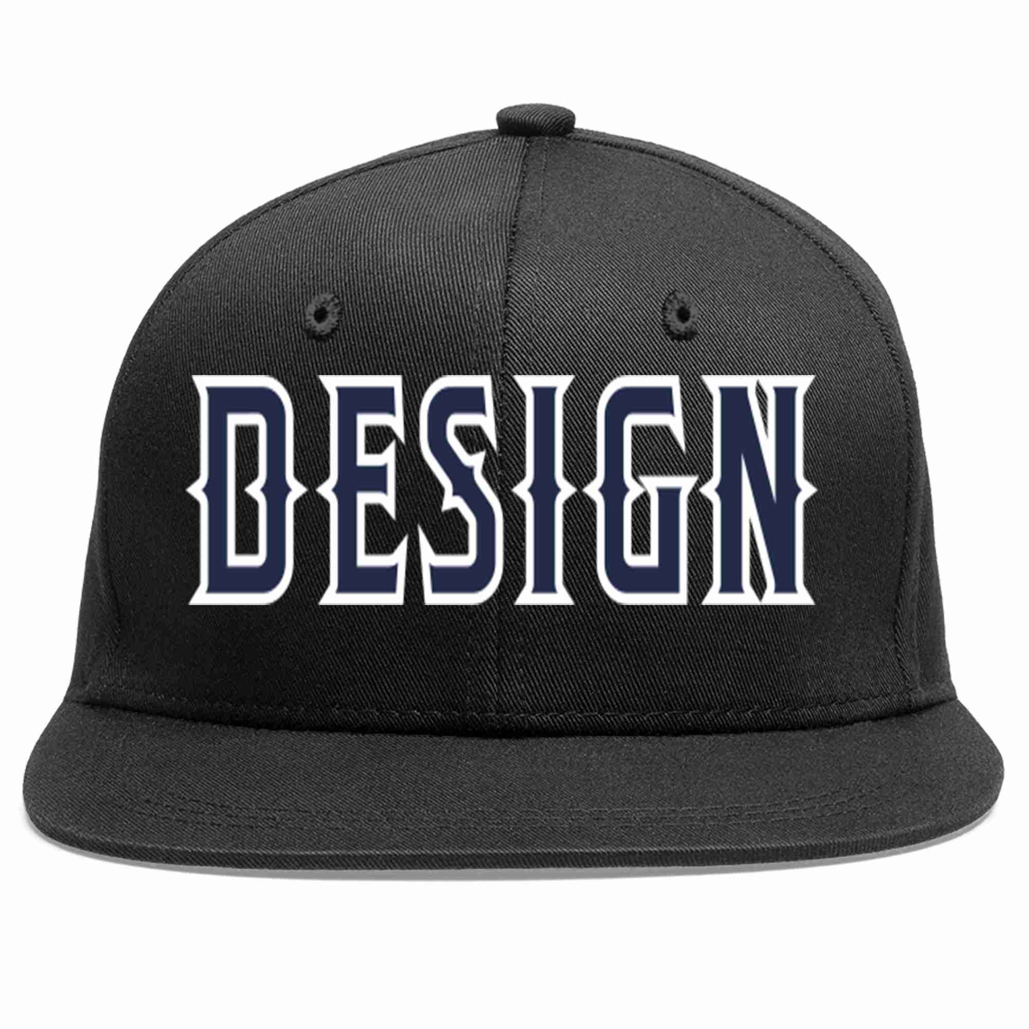 Conception personnalisée de casquette de baseball de sport à avant-toit plat noir marine-blanc pour hommes/femmes/jeunes