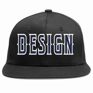 Custom Black Navy-White Flat Eaves Sport Baseball Cap Design for Men/Women/Youth