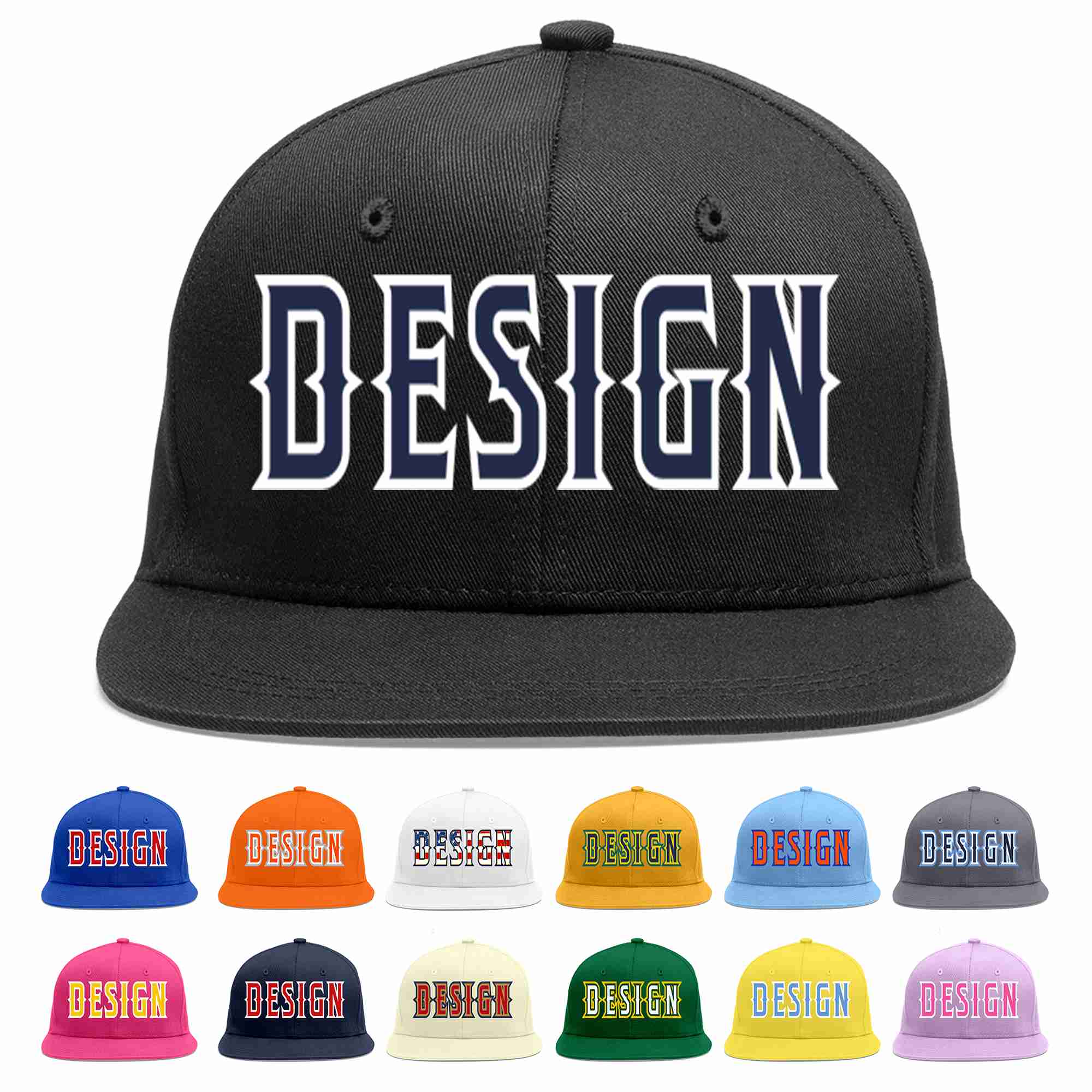 Custom Black Navy-White Flat Eaves Sport Baseball Cap Design for Men/Women/Youth