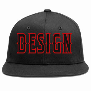 Conception personnalisée de casquette de baseball de sport à avant-toit plat noir noir-rouge pour hommes/femmes/jeunes