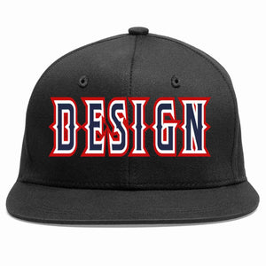 Custom Black Navy-White Flat Eaves Sport Baseball Cap Design for Men/Women/Youth