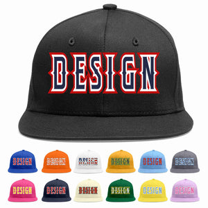 Custom Black Navy-White Flat Eaves Sport Baseball Cap Design for Men/Women/Youth