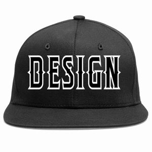 Custom Black Black-White Flat Eaves Sport Baseball Cap Design for Men/Women/Youth