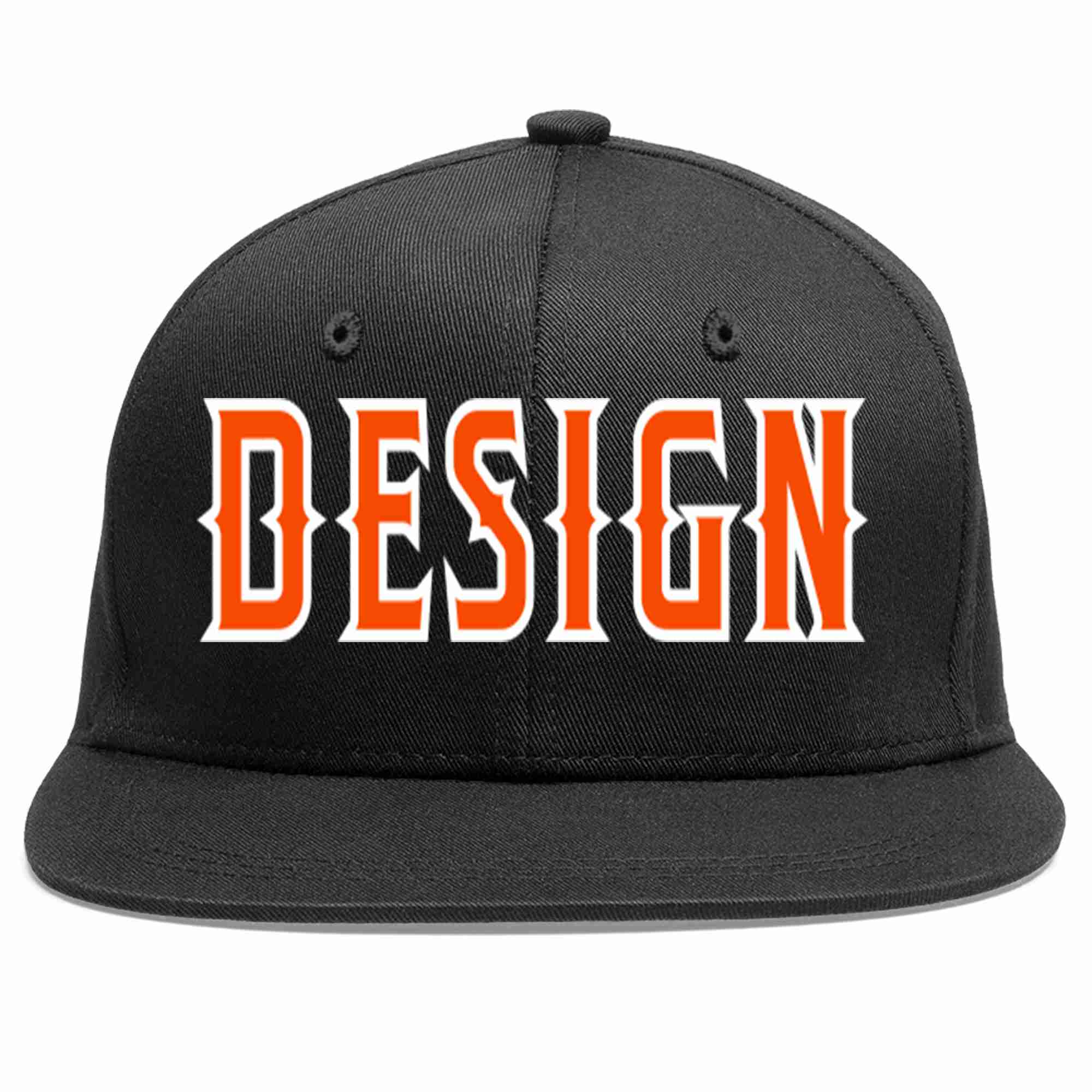 Custom Black Orange-White Flat Eaves Sport Baseball Cap Design for Men/Women/Youth