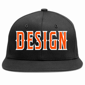 Conception personnalisée de casquette de baseball de sport à avant-toit plat noir orange-blanc pour hommes/femmes/jeunes