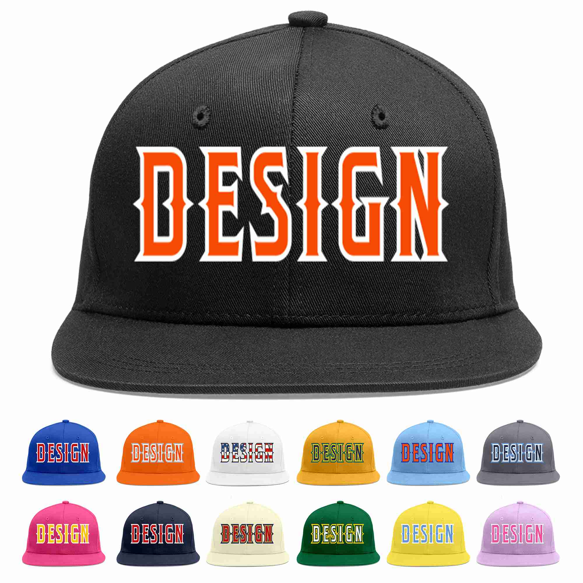 Custom Black Orange-White Flat Eaves Sport Baseball Cap Design for Men/Women/Youth