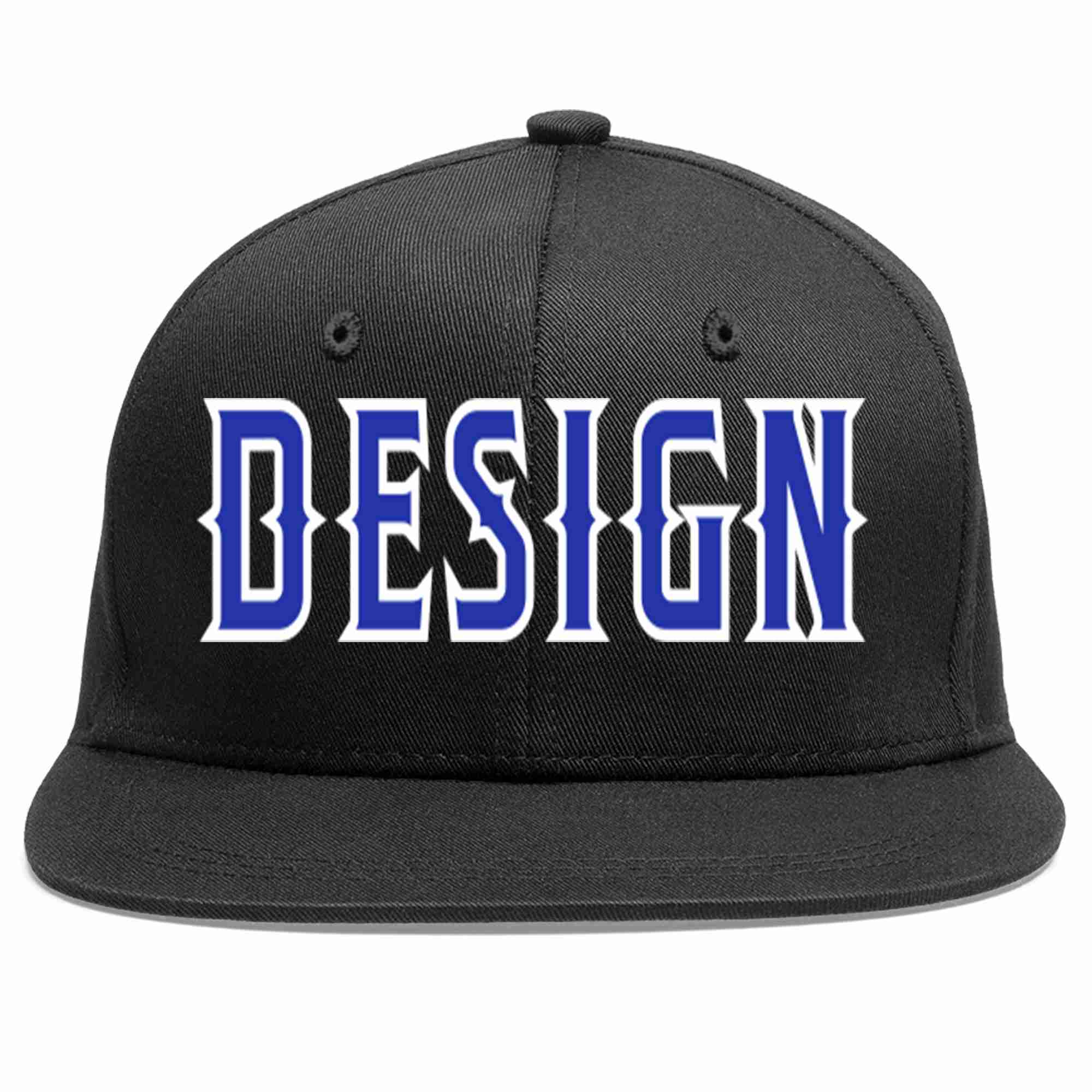 Custom Black Royal-White Flat Eaves Sport Baseball Cap Design for Men/Women/Youth