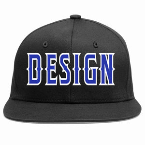 Conception personnalisée de casquette de baseball de sport à avant-toit plat noir royal-blanc pour hommes/femmes/jeunes