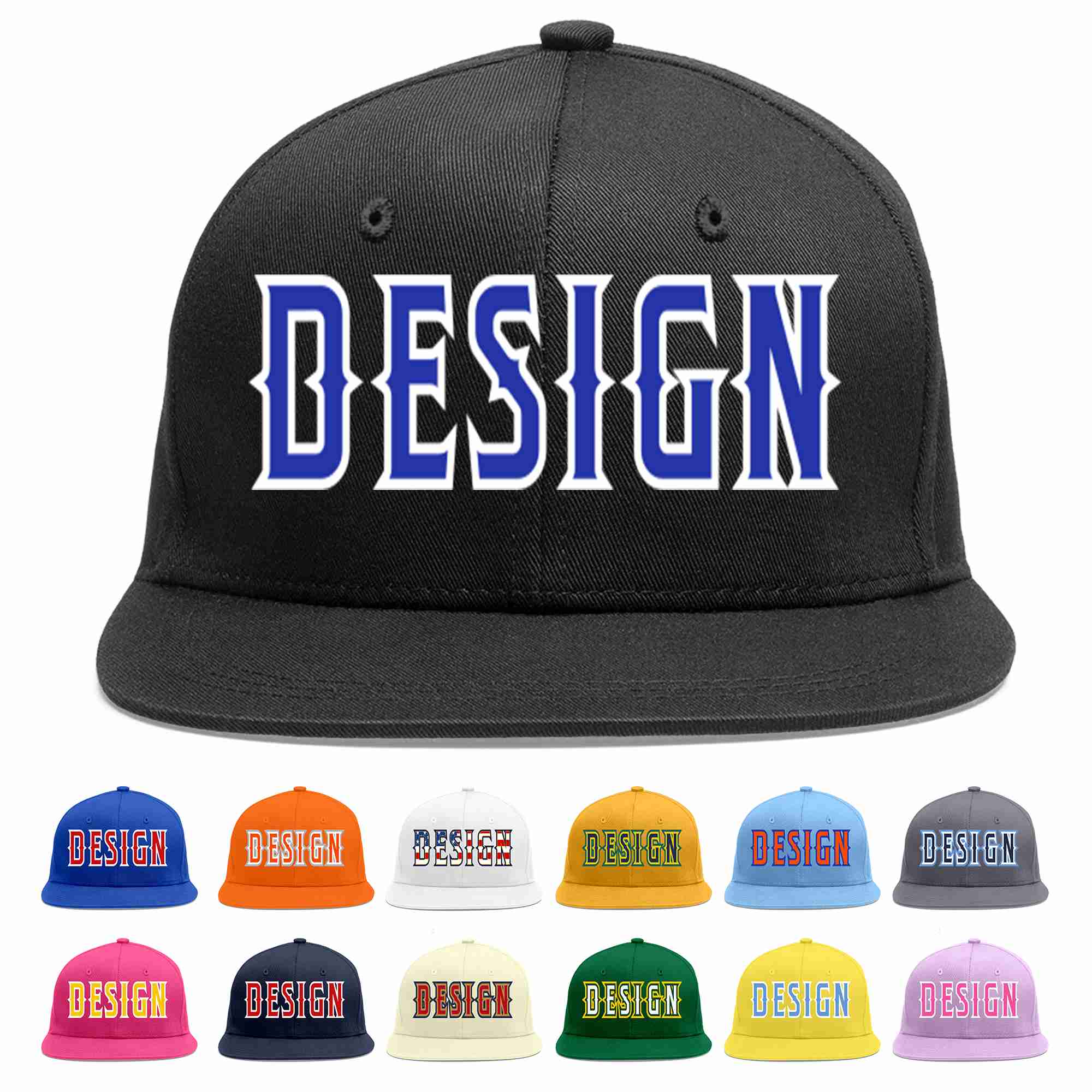 Custom Black Royal-White Flat Eaves Sport Baseball Cap Design for Men/Women/Youth