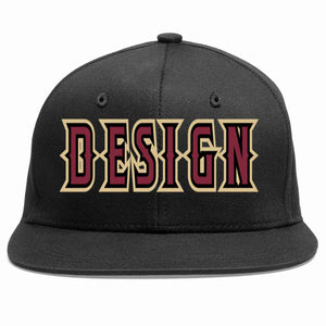 Custom Black Crimson-Black Flat Eaves Sport Baseball Cap Design for Men/Women/Youth