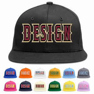 Custom Black Crimson-Black Flat Eaves Sport Baseball Cap Design for Men/Women/Youth