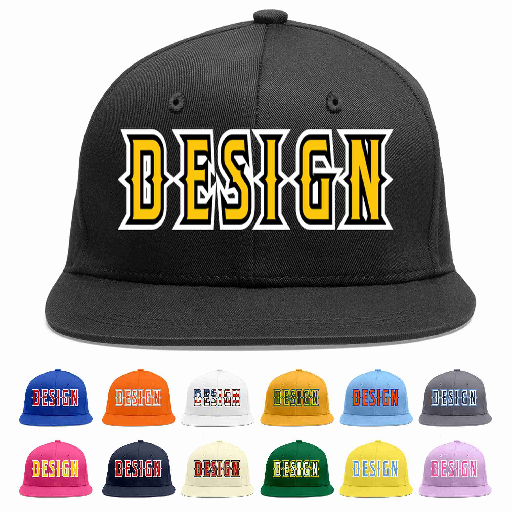 Custom Black Gold-Black Flat Eaves Sport Baseball Cap Design for Men/Women/Youth