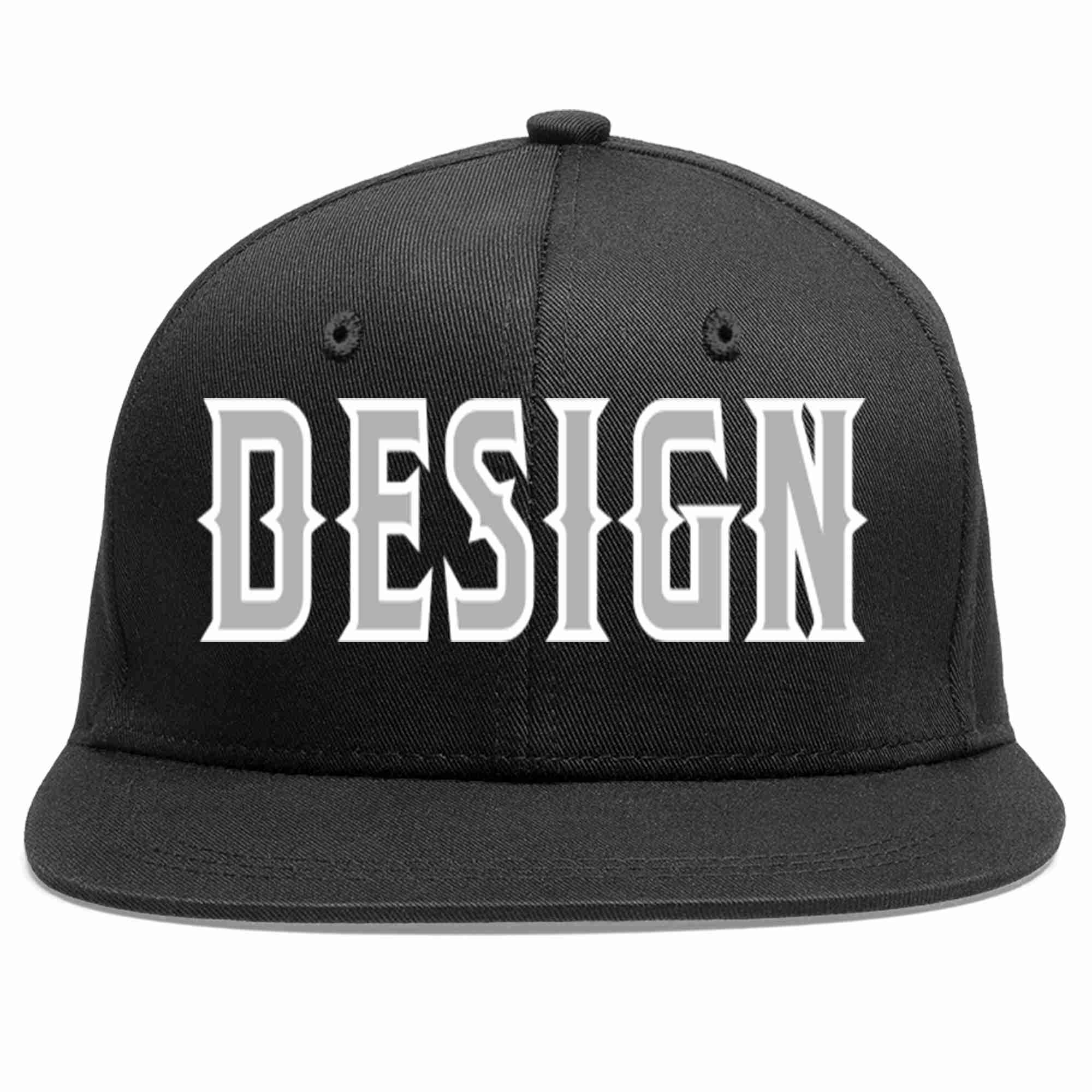 Conception personnalisée de casquette de baseball de sport à avant-toit plat noir gris-blanc pour hommes/femmes/jeunes