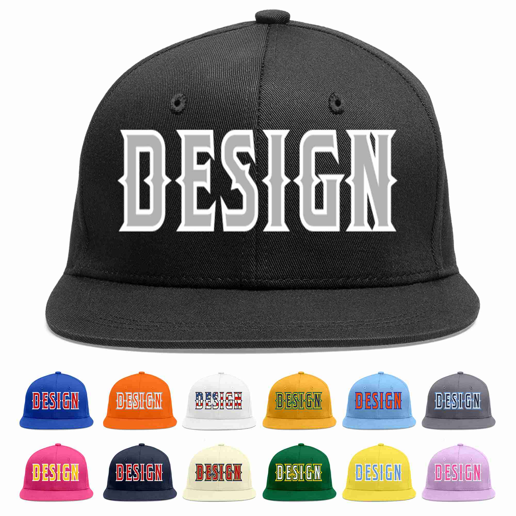 Custom Black Gray-White Flat Eaves Sport Baseball Cap Design for Men/Women/Youth