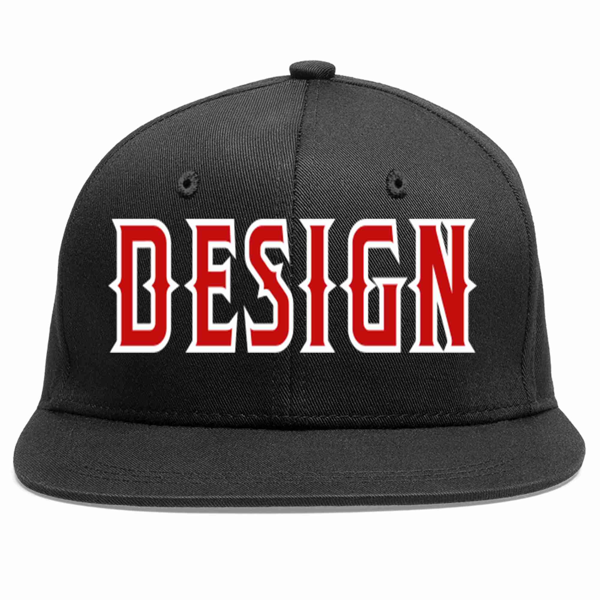 Custom Black Red-White Flat Eaves Sport Baseball Cap Design for Men/Women/Youth