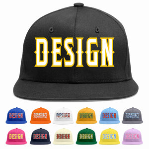 Custom Black White-Gold Flat Eaves Sport Baseball Cap Design for Men/Women/Youth