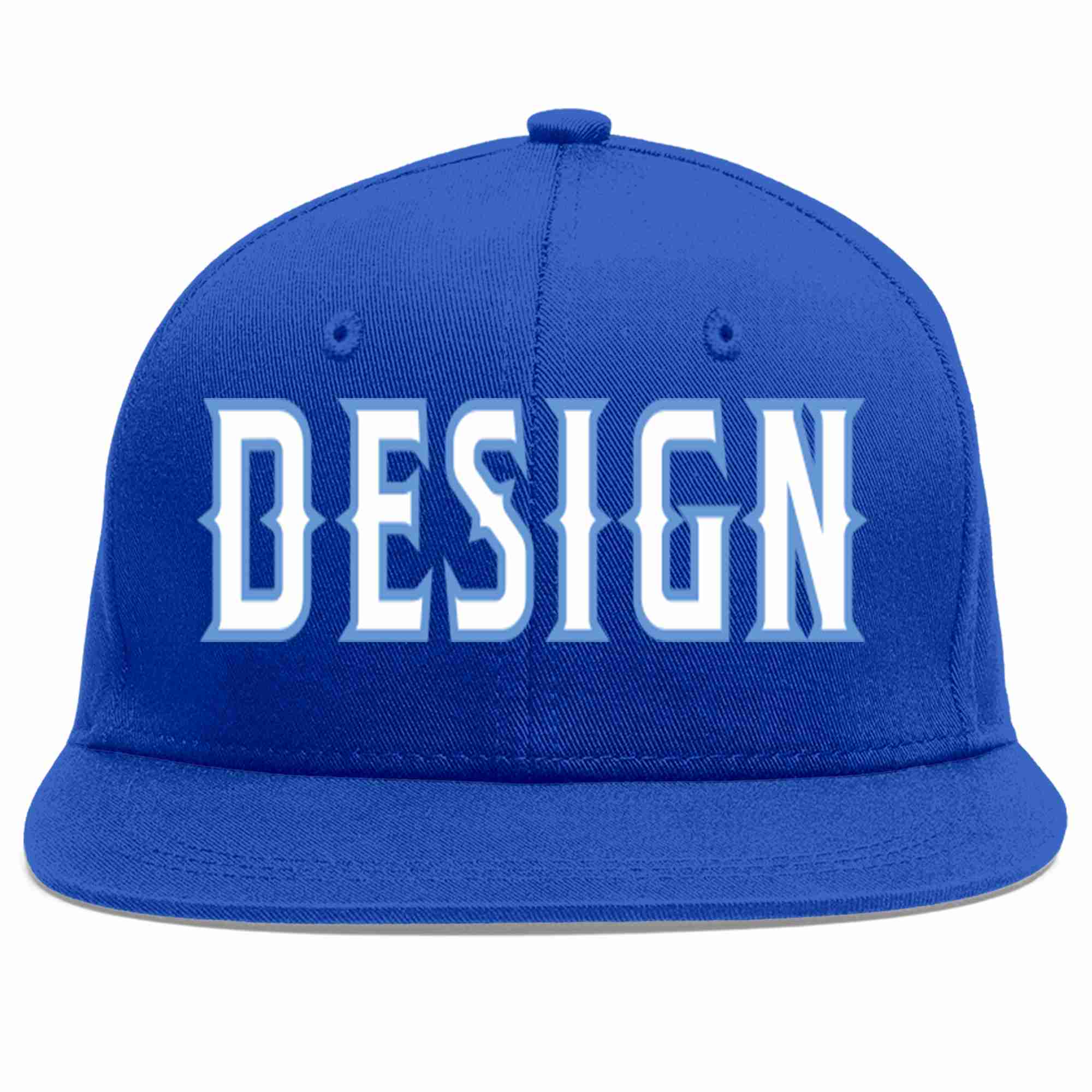 Custom Royal White-Light Blue Flat Eaves Sport Baseball Cap Design for Men/Women/Youth