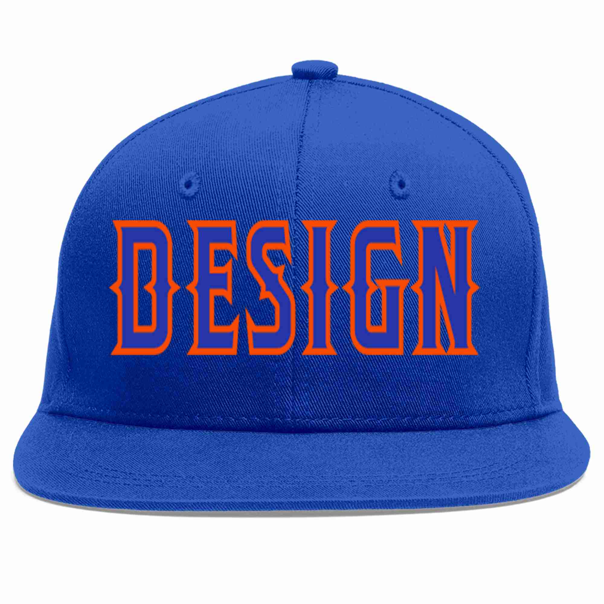 Custom Royal Royal-Orange Flat Eaves Sport Baseball Cap Design for Men/Women/Youth