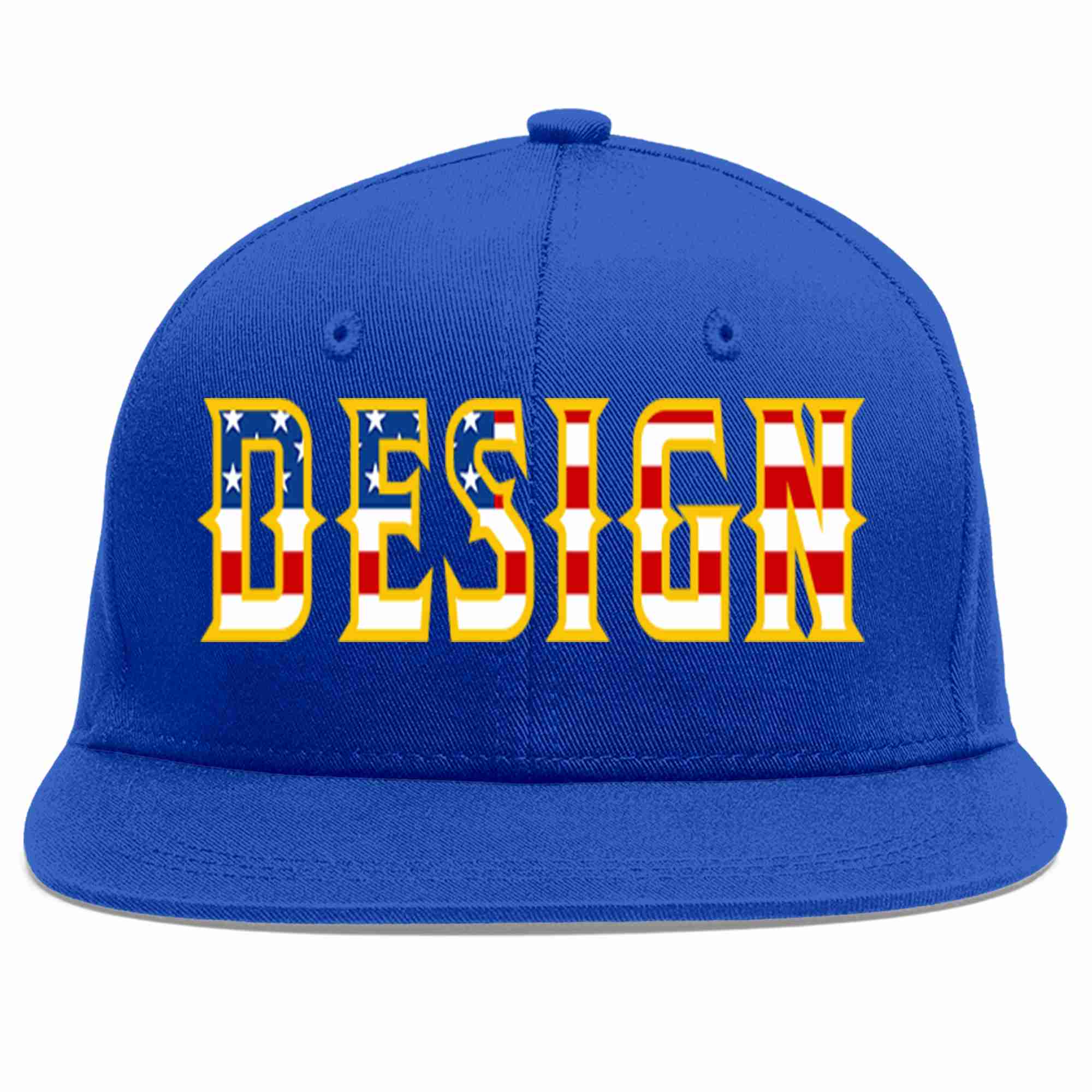 Custom Royal USA-Gold Flat Eaves Sport Baseball Cap Design for Men/Women/Youth